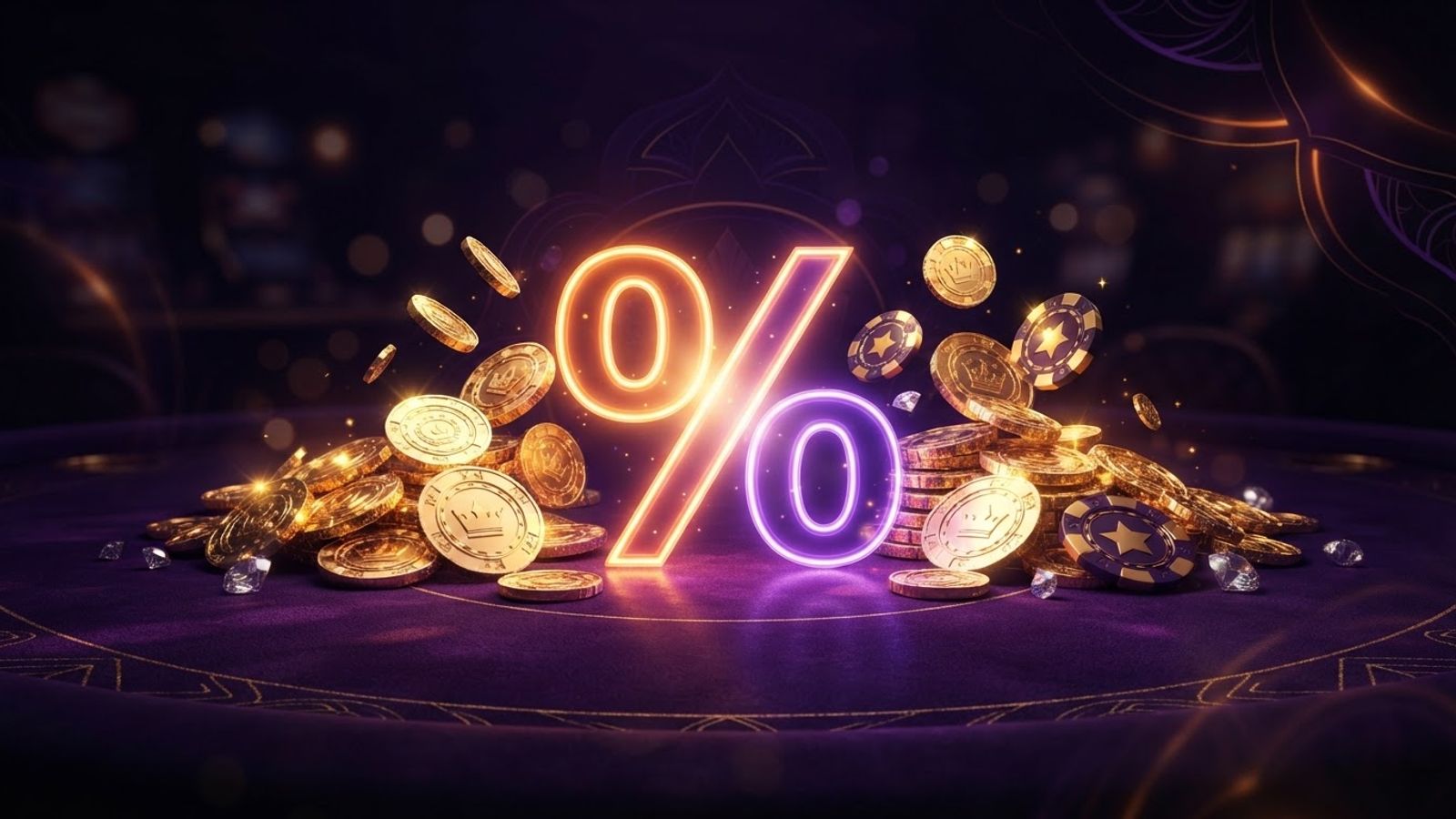 Présentoir de bonus avec pièces dorées et pourcentage lumineux